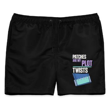 Patches Are My Plot Twists – Flicken - Männer Badeshorts - Schwarz - Vorne - AI Model Male 178 light (178cm)