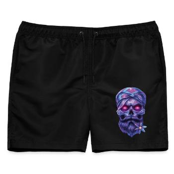 Mystische skull mit Talisman und Edelweiss - Männer Badeshorts - Schwarz - Vorne - AI Model Male 178 light (178cm)