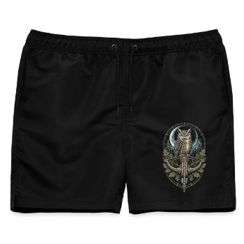Armbrust Armbrustschütze Eule Vor Mond - Männer Badeshorts - Schwarz - Vorne - AI Model Male 178 light (178cm)