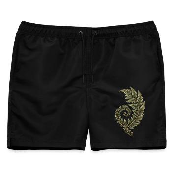 Fibonacci Spirale Farn – Mathematik und Natur - Männer Badeshorts - Schwarz - Vorne - AI Model Male 178 light (178cm)
