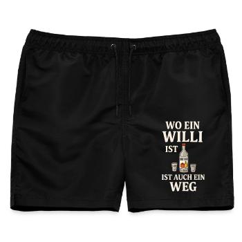 Wo ein Willi ist Obstler Schnaps Humor - Männer Badeshorts - Schwarz - Vorne - AI Model Male 178 light (178cm)