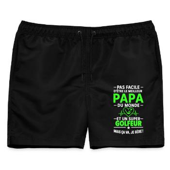 Herz + Golf – Super Papa Golfer - Männer Badeshorts - Schwarz - Vorne - AI Model Male 178 light (178cm)