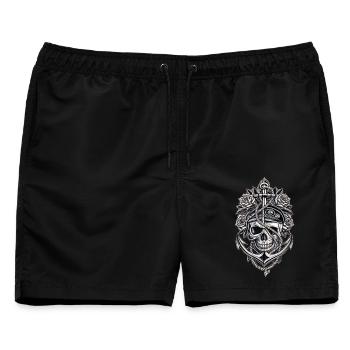Navy Totenkopf Anker Gothic Totenschädel - Männer Badeshorts - Schwarz - Vorne - AI Model Male 178 light (178cm)