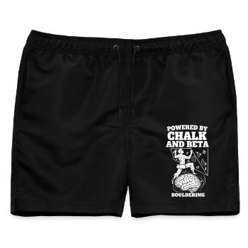 Angetrieben von Chalk und Beta Bouldering Climb - Männer Badeshorts - Schwarz - Vorne - AI Model Male 178 light (178cm)