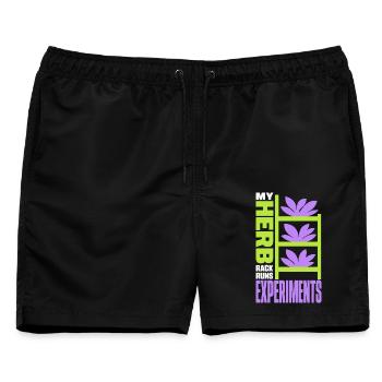 Kräuterregal – My Herb Rack Runs Experiments - Männer Badeshorts - Schwarz - Vorne - AI Model Male 178 light (178cm)