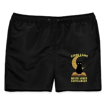Romantische Mond Buchkatze - Männer Badeshorts - Schwarz - Vorne - AI Model Male 178 light (178cm)