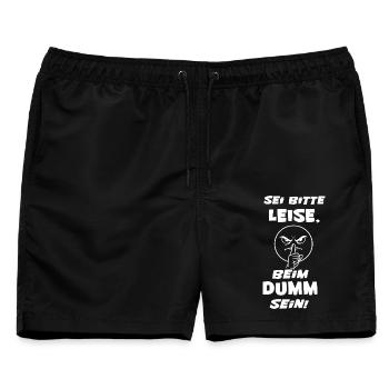 Sei Bitte Leise (Weisse Schrift) - Männer Badeshorts - Schwarz - Vorne - AI Model Male 178 light (178cm)