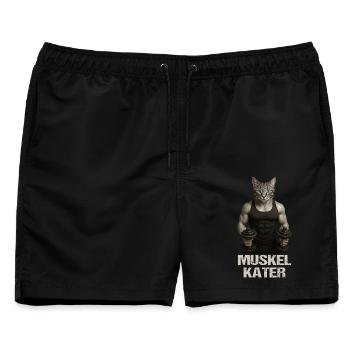 Muskelkater  - Männer Badeshorts - Schwarz - Vorne - AI Model Male 178 light (178cm)
