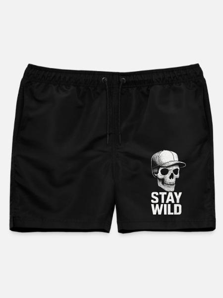 Streetart Totenkopf Stay Wild Urban Style - Männer Badeshorts - Schwarz