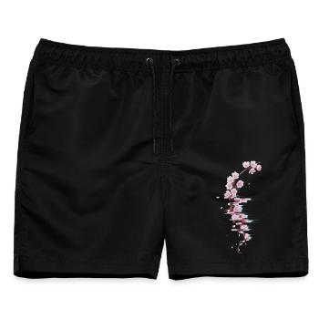 Glitch Kirschblüte moderner Blütenzweig - Männer Badeshorts - Schwarz - Vorne - AI Model Male 178 light (178cm)