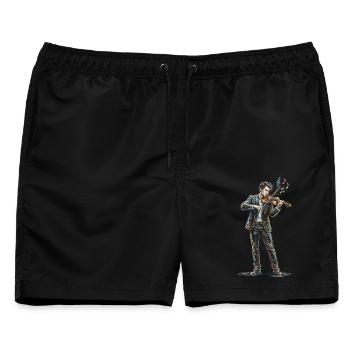 Männlicher Geiger spielt Geigenzeichnung Kunst - Männer Badeshorts - Schwarz - Vorne - AI Model Male 178 light (178cm)