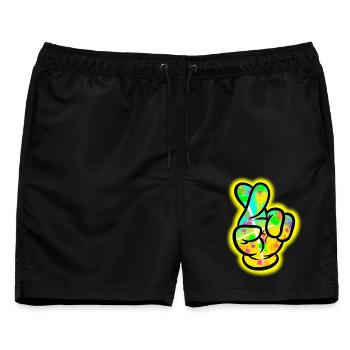 Graffiti Hand – Crossed Fingers Zeichen. - Männer Badeshorts - Schwarz - Vorne - AI Model Male 178 light (178cm)