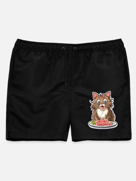 Gourmet-Katze vor seinem Sashimi-Festmahl - Männer Badeshorts - Schwarz