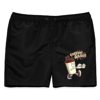Kaffee Süchtiger, Cartoon Cartoon - Männer Badeshorts - Schwarz - Vorne - AI Model Male 178 light (178cm)