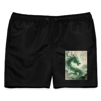 Der Aufstieg des Drachen: Qinglong – Östlicher Wohlstand - Männer Badeshorts - Schwarz - Vorne - AI Model Male 178 light (178cm)