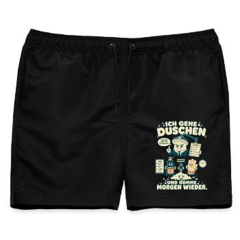 Ich gehe duschen und komme morgen wieder - Männer Badeshorts - Schwarz - Vorne - AI Model Male 178 light (178cm)