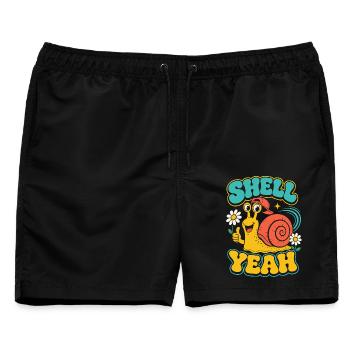 Shell Yeah – Coole Schnecke mit Cap - Männer Badeshorts - Schwarz - Vorne - AI Model Male 178 light (178cm)