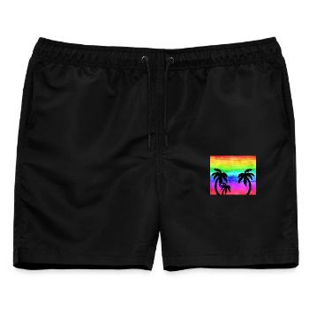 Rainbow Sunset Palmen Strand - Männer Badeshorts - Schwarz - Vorne - AI Model Male 178 light (178cm)