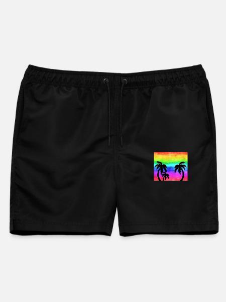 Rainbow Sunset Palmen Strand - Männer Badeshorts - Schwarz