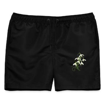 Zarte Schneeglöckchen mit Ornamenten und Ranken - Männer Badeshorts - Schwarz - Vorne - AI Model Male 178 light (178cm)
