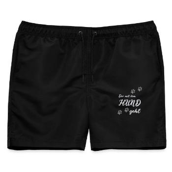 Der mit dem Hund geht - Männer Badeshorts - Schwarz - Vorne - AI Model Male 178 light (178cm)