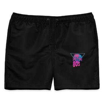80er Jahre 80s 80's Achtziger Motto Party Kostüm - Männer Badeshorts - Schwarz - Vorne - AI Model Male 178 light (178cm)