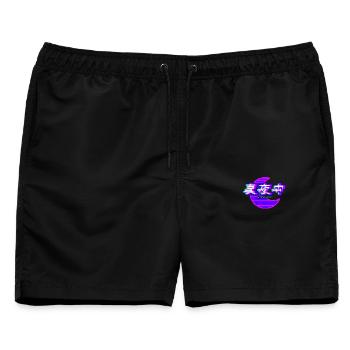 Moon Midnight Kanji Glitch - Männer Badeshorts - Schwarz - Vorne - AI Model Male 178 light (178cm)
