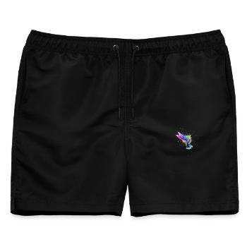 Regenbogen-Aquarell Hummingbird Burst - Männer Badeshorts - Schwarz - Vorne - AI Model Male 178 light (178cm)