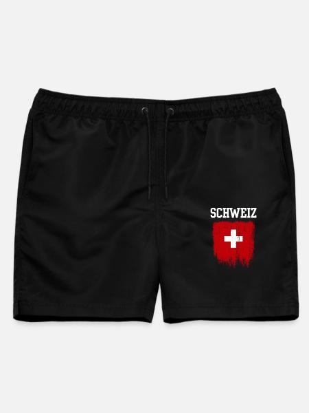 Schweizer Flaggen-Pinselstrichwappen - Männer Badeshorts - Schwarz
