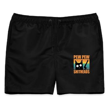 Katze Pew Pew Shitheads Vintage funny Cat lustige - Männer Badeshorts - Schwarz - Vorne - AI Model Male 178 light (178cm)