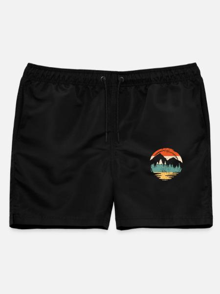 Berg Sonnenuntergang Silhouette Retro Kreis - Männer Badeshorts - Schwarz