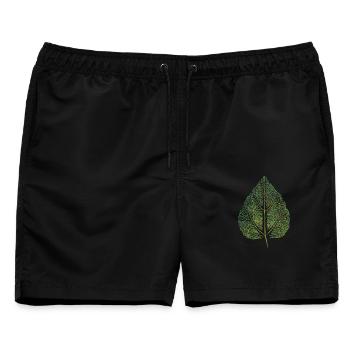 Lindenblatt - Kunstdruck / BLATT - Wald Natur - Männer Badeshorts - Schwarz - Vorne - AI Model Male 178 light (178cm)