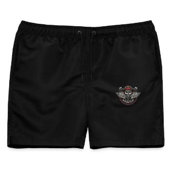 Grim Wings Motorradschädel-Emblem - Männer Badeshorts - Schwarz - Vorne - AI Model Male 178 light (178cm)