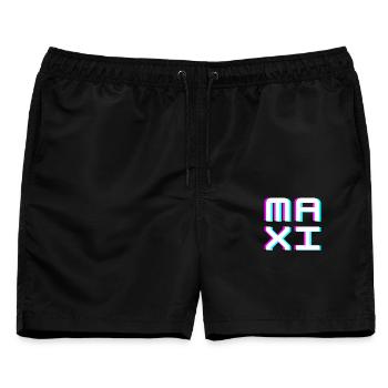Maxi Glitch Namensschild Typografie Shirt - Männer Badeshorts - Schwarz - Vorne - AI Model Male 178 light (178cm)