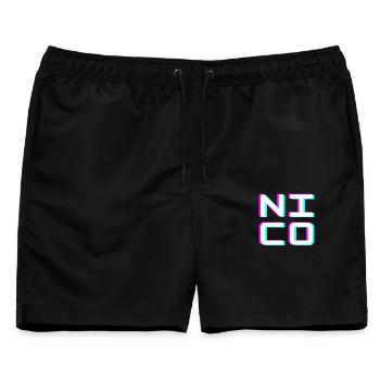 Nico Glitch Namensschild Typografie Shirt - Männer Badeshorts - Schwarz - Vorne - AI Model Male 178 light (178cm)