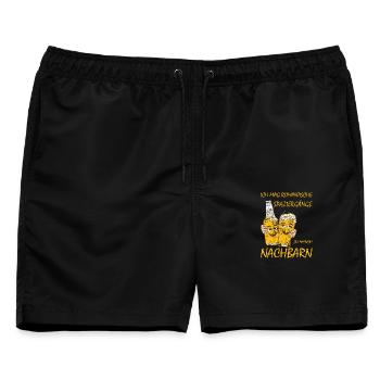 Ich mag romantische Spaziergänge zum Nachbarn Bier - Männer Badeshorts - Schwarz - Vorne - AI Model Male 178 light (178cm)