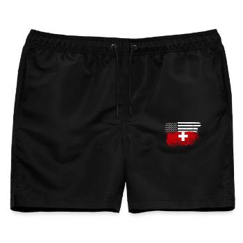 US-Sterne Schweizerkreuz Fusion - Männer Badeshorts - Schwarz - Vorne - AI Model Male 178 light (178cm)