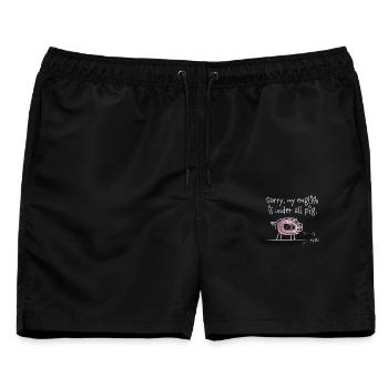 Sorry, my english is under all pig - Englisch - Männer Badeshorts - Schwarz - Vorne - AI Model Male 178 light (178cm)