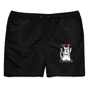 Witzige Rocker Katze Pommesgabel Heavy Metal - Männer Badeshorts - Schwarz - Vorne - AI Model Male 178 light (178cm)