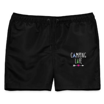 Leben auf dem Campingplatz - Männer Badeshorts - Schwarz - Vorne - AI Model Male 178 light (178cm)
