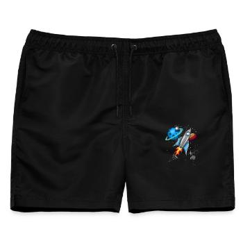 Rakete im Weltall - Männer Badeshorts - Schwarz - Vorne - AI Model Male 178 light (178cm)