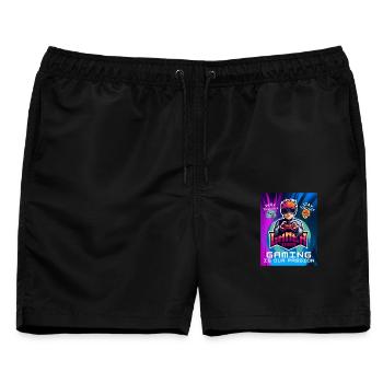 Spruch Gaming is our Passion Worldwide Fun T-Shirt - Männer Badeshorts - Schwarz - Vorne - AI Model Male 178 light (178cm)