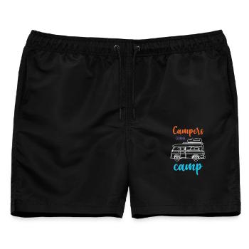 Camper auf dem Weg zum Camp - Männer Badeshorts - Schwarz - Vorne - AI Model Male 178 light (178cm)
