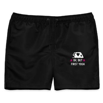 Ok, aber zuerst Yoga - Männer Badeshorts - Schwarz - Vorne - AI Model Male 178 light (178cm)