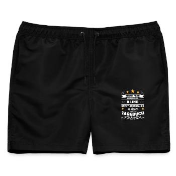 Meine Frau vertraut mir blind steht im Tagebuch - Männer Badeshorts - Schwarz - Vorne - AI Model Male 178 light (178cm)