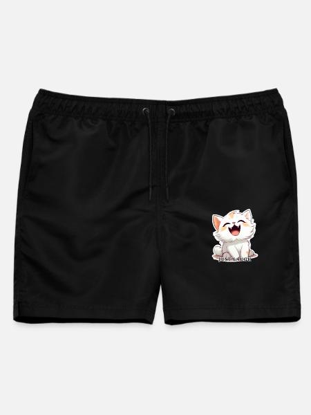 Just Laugh – Lachende Katze im Kawaii-Stil - Männer Badeshorts - Schwarz