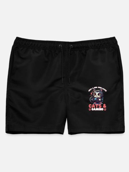 Gamer Girl Katze Cats & Gaming - Männer Badeshorts - Schwarz
