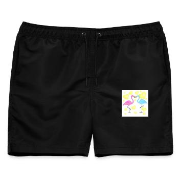 Verliebte Flamingos - Männer Badeshorts - Schwarz - Vorne - AI Model Male 178 light (178cm)