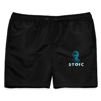 STOISCH Marcus Aurelius Philosophie Denkweise Tee - Männer Badeshorts - Schwarz - Vorne - AI Model Male 178 light (178cm)