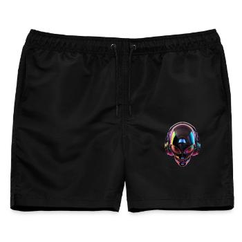Schwarzer Alien-Kopf mit Kopfhörern - Männer Badeshorts - Schwarz - Vorne - AI Model Male 178 light (178cm)